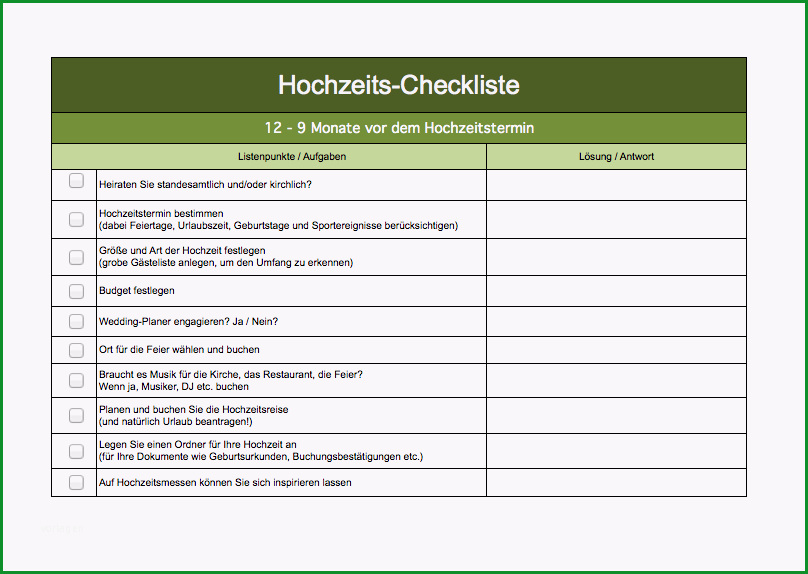 checkliste hochzeit als excel vorlage