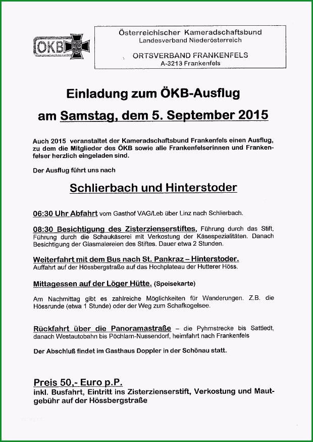 einladung zum oekb ausflug am 5 september 2015