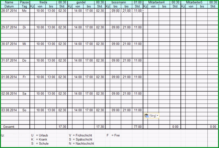 erstellung von nstplaenen mit excel