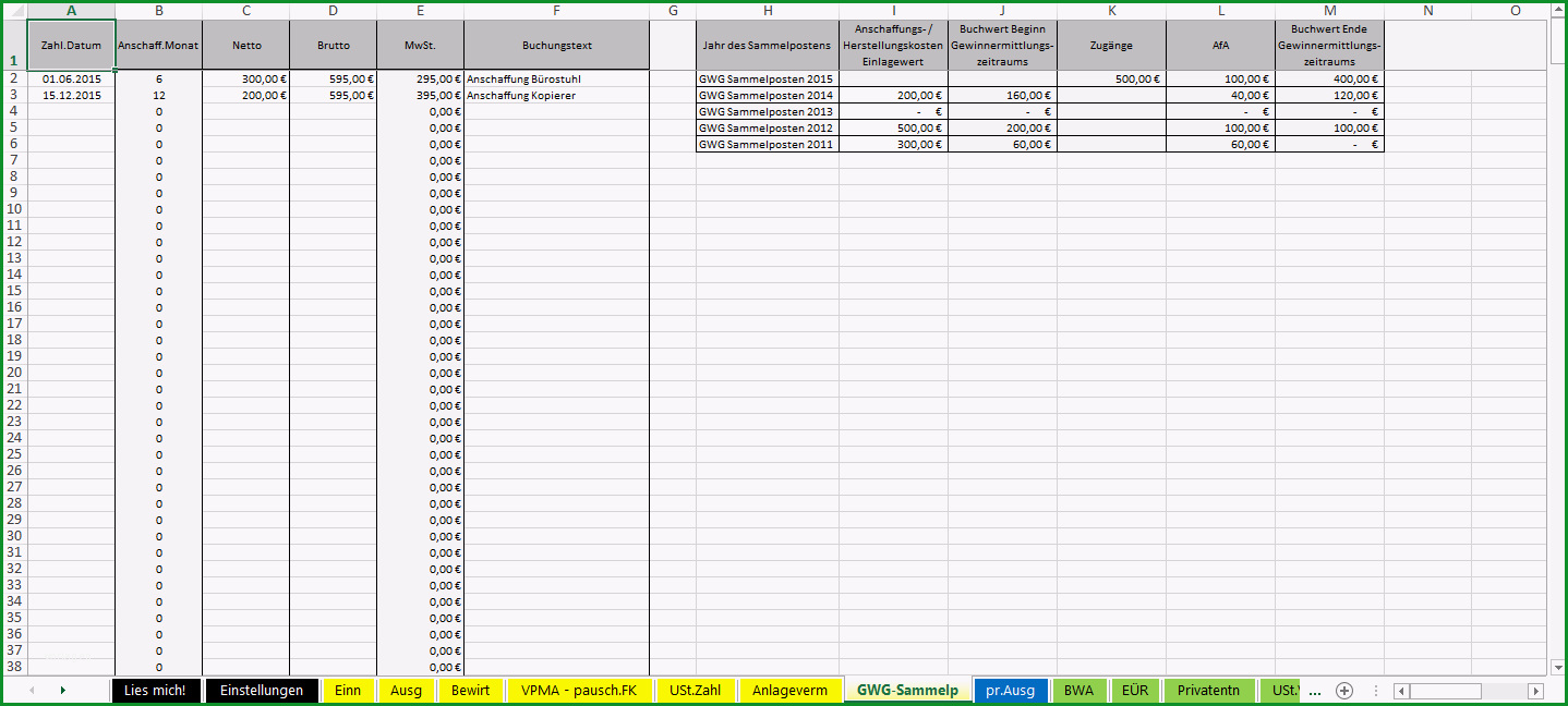 einnahmenueberschussrechnung vorlage excel openoffice