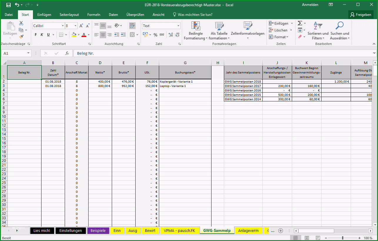 einnahmenueberschussrechnung vorlage excel openoffice