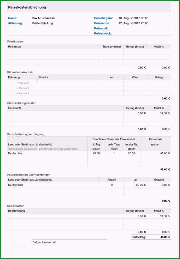 fahrtkostenabrechnung vorlage