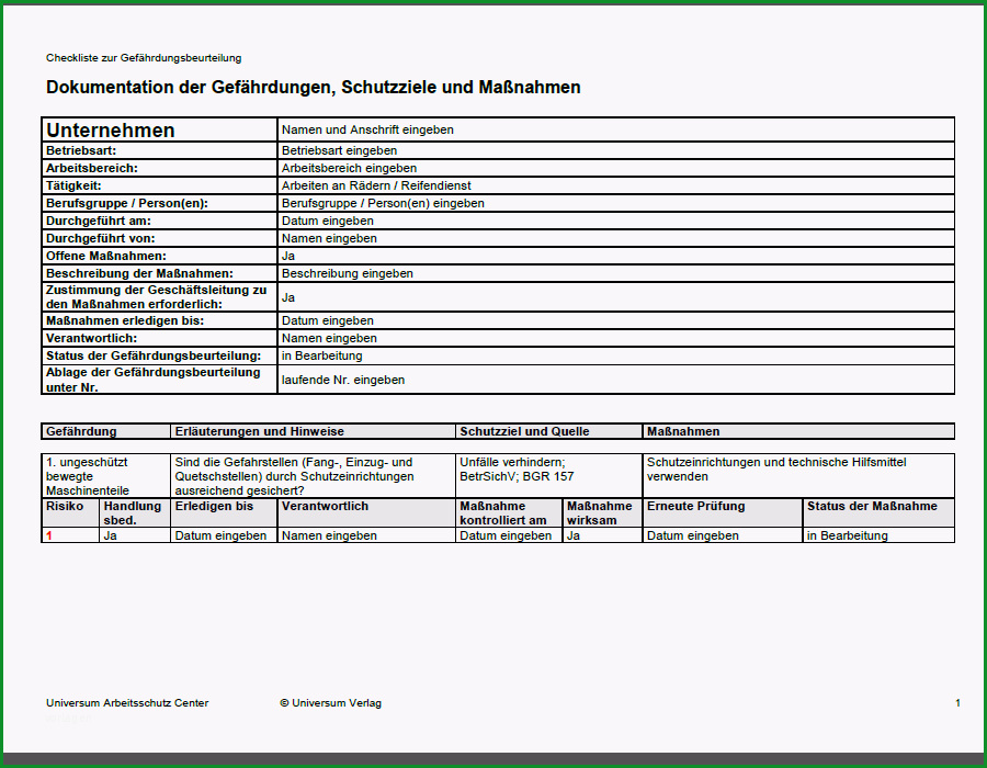 gefaehrdungsbeurteilung arbeiten an raedern reifen nst