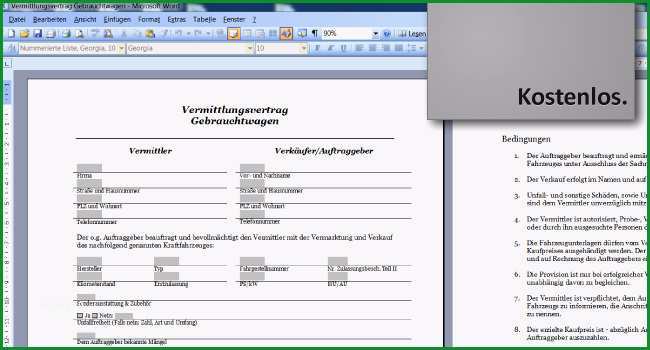 gratis vorlage kfz vermittlungsvertrag gebrauchtwagen word