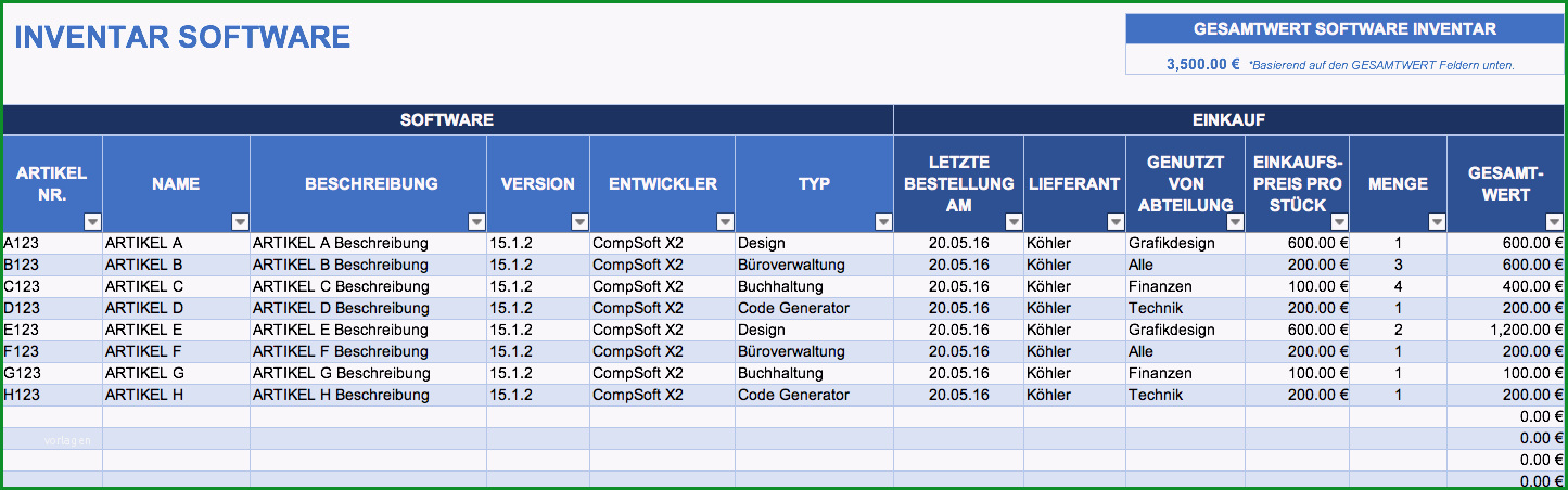 kostenlose excel inventar vorlagen