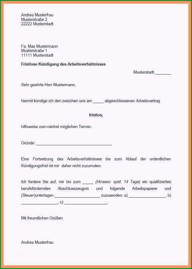 kundigungsschreiben vertrag vorlage kostenlos erstaunlich 15 kundigung arbeitsvertrag muster kostenlos organic foods ireland