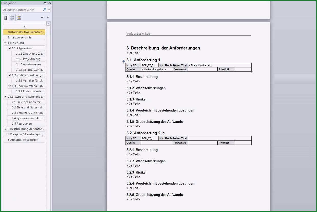 lastenheft vorlage word