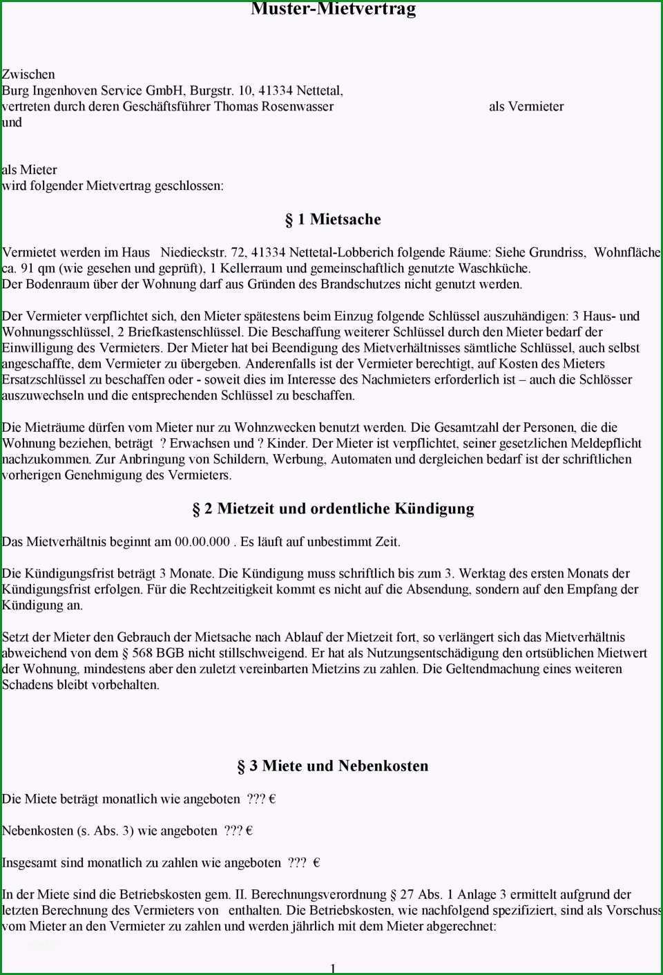 mietvertrag pauschale nebenkosten muster 5145