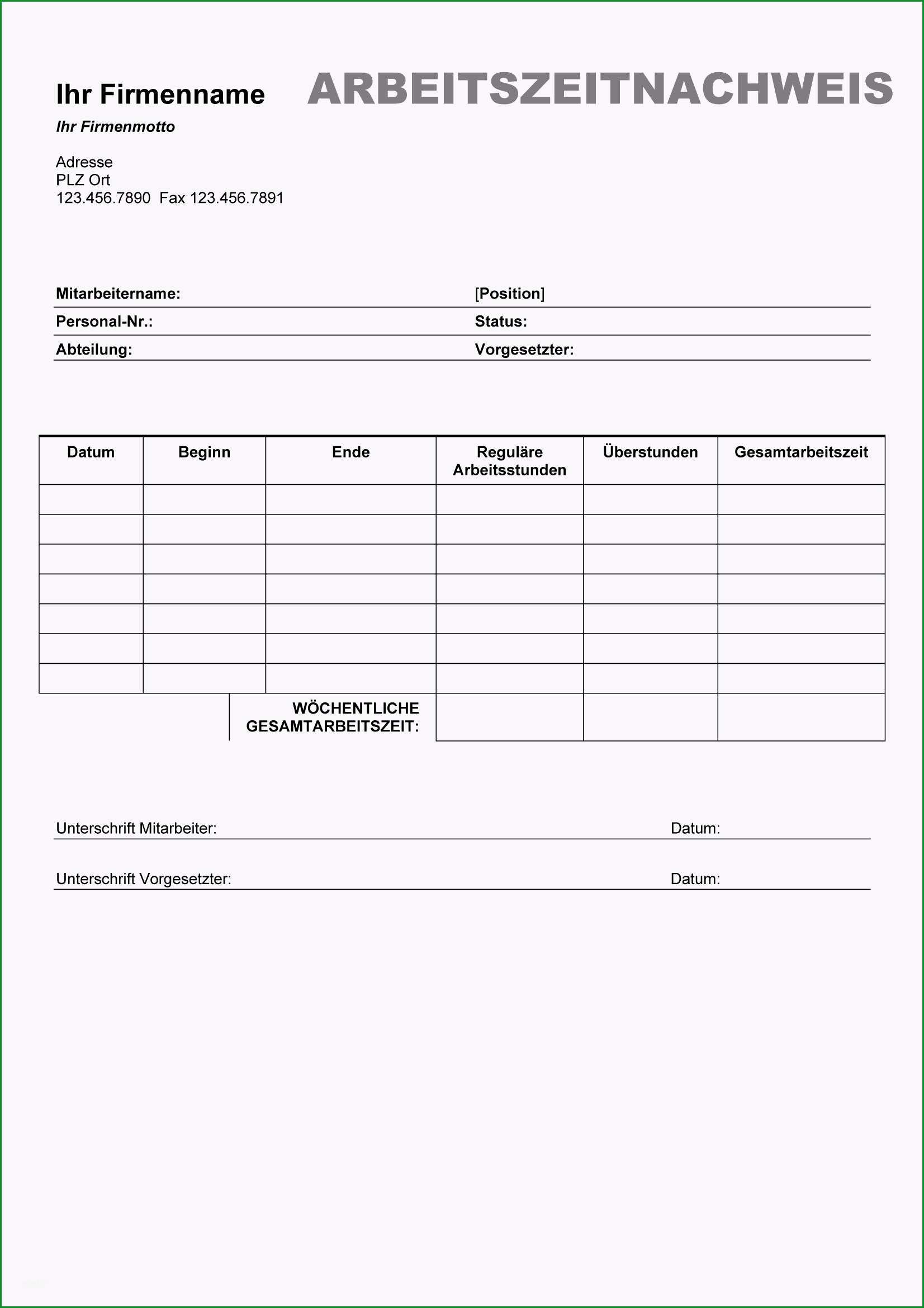 numbers vorlage zeiterfassung arbeitszeitnachweis mit