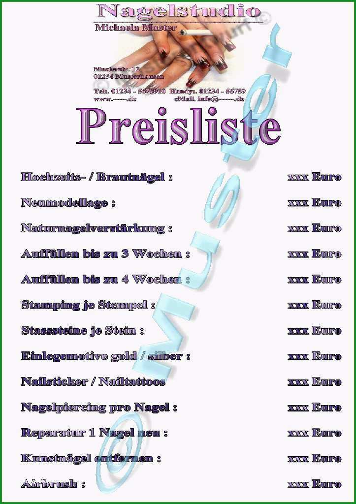 preisliste friseur vorlage elegante preisliste fur nagelstudio fingernagelstudio