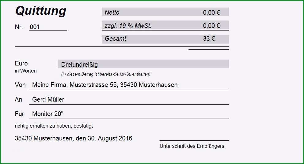 quittung vorlage pdf