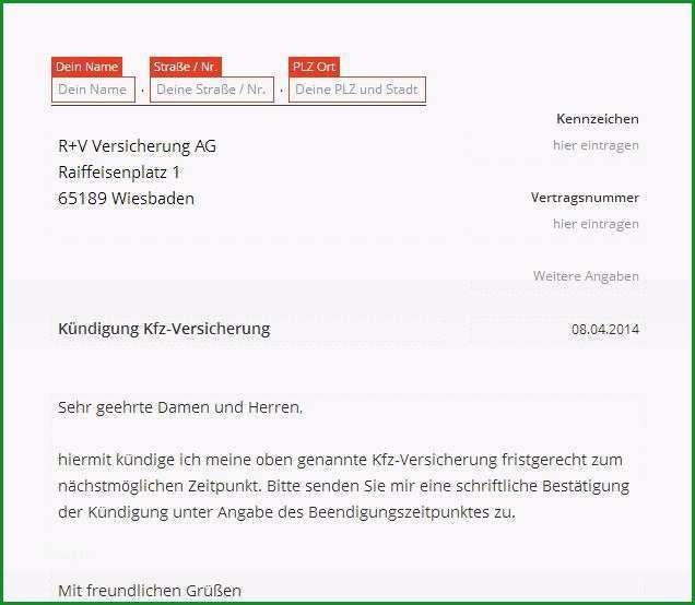 R V KFZ Versicherung Kuendigung Vorlage
