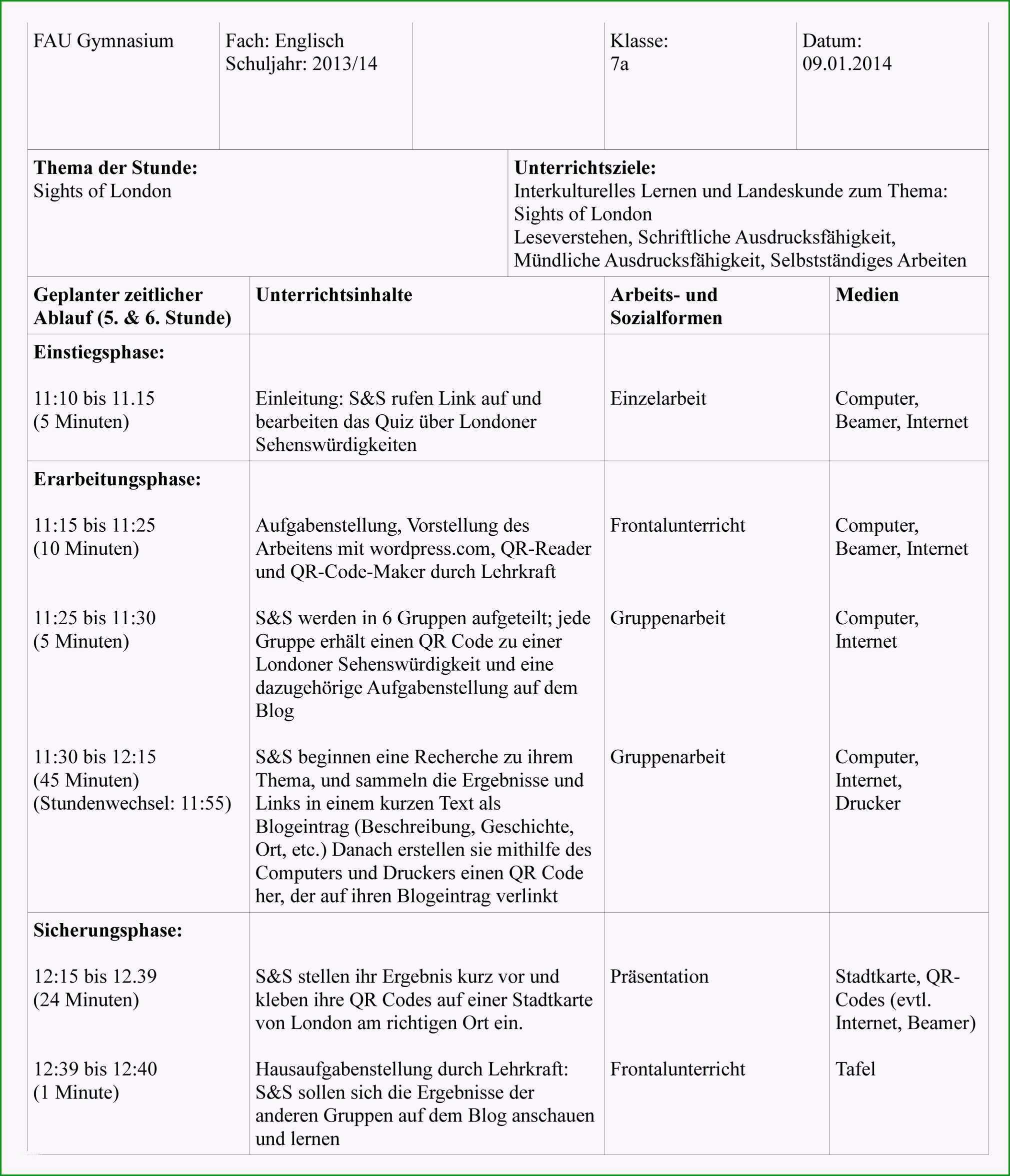 tabellarischer unterrichtsentwurf vorlage