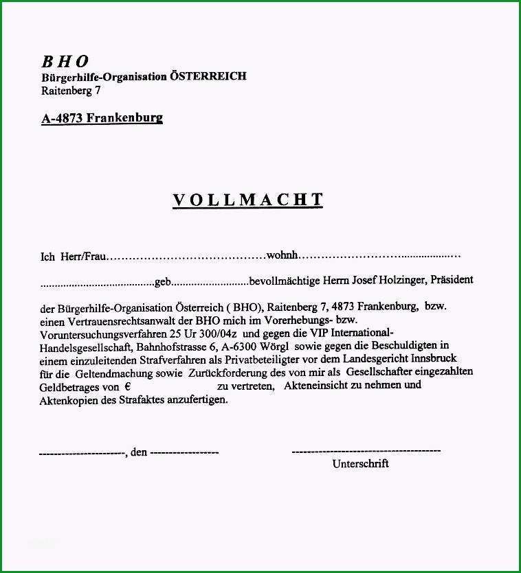 vollmacht vorlage kostenlos