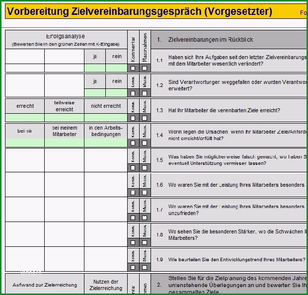 vorlage zielvereinbarung und zielauswertung