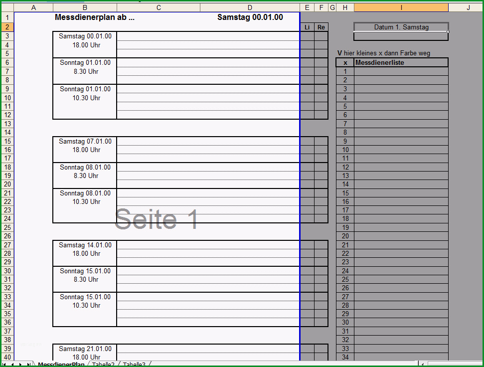 wartungsplan vorlage excel