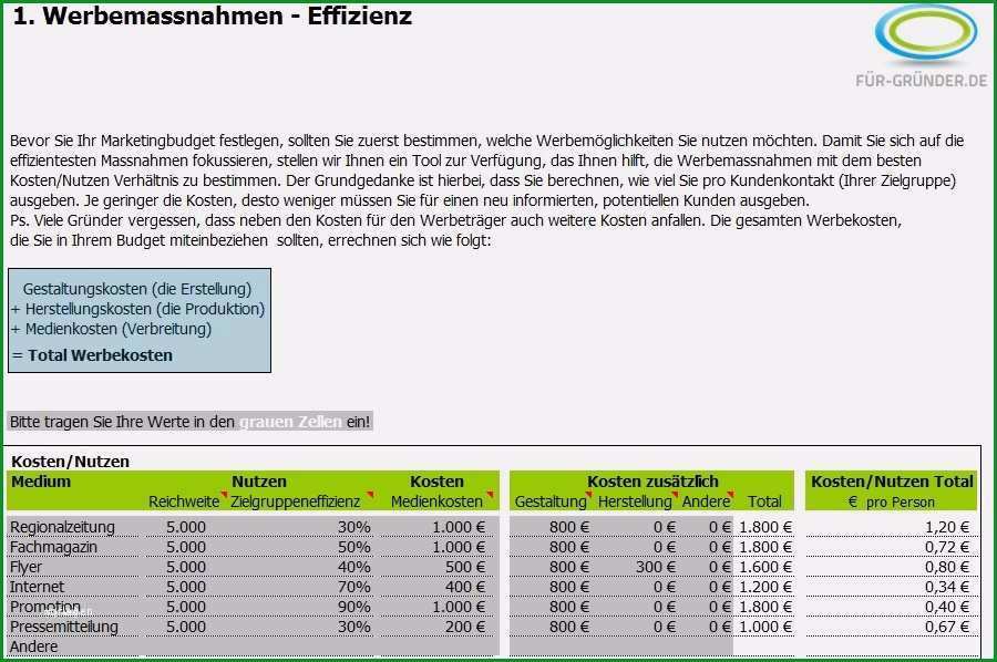 10 kostenplan vorlage