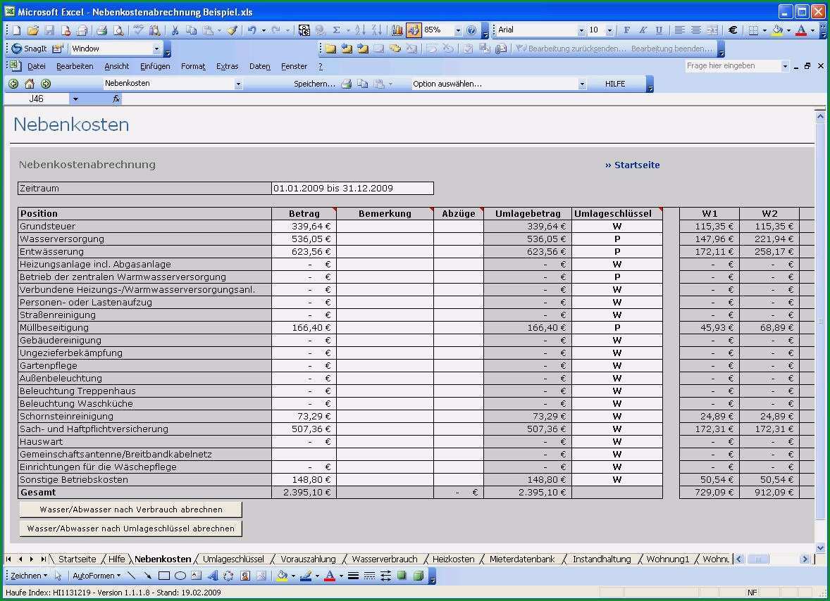 11 nebenkostenabrechnung excel vorlage kostenlos