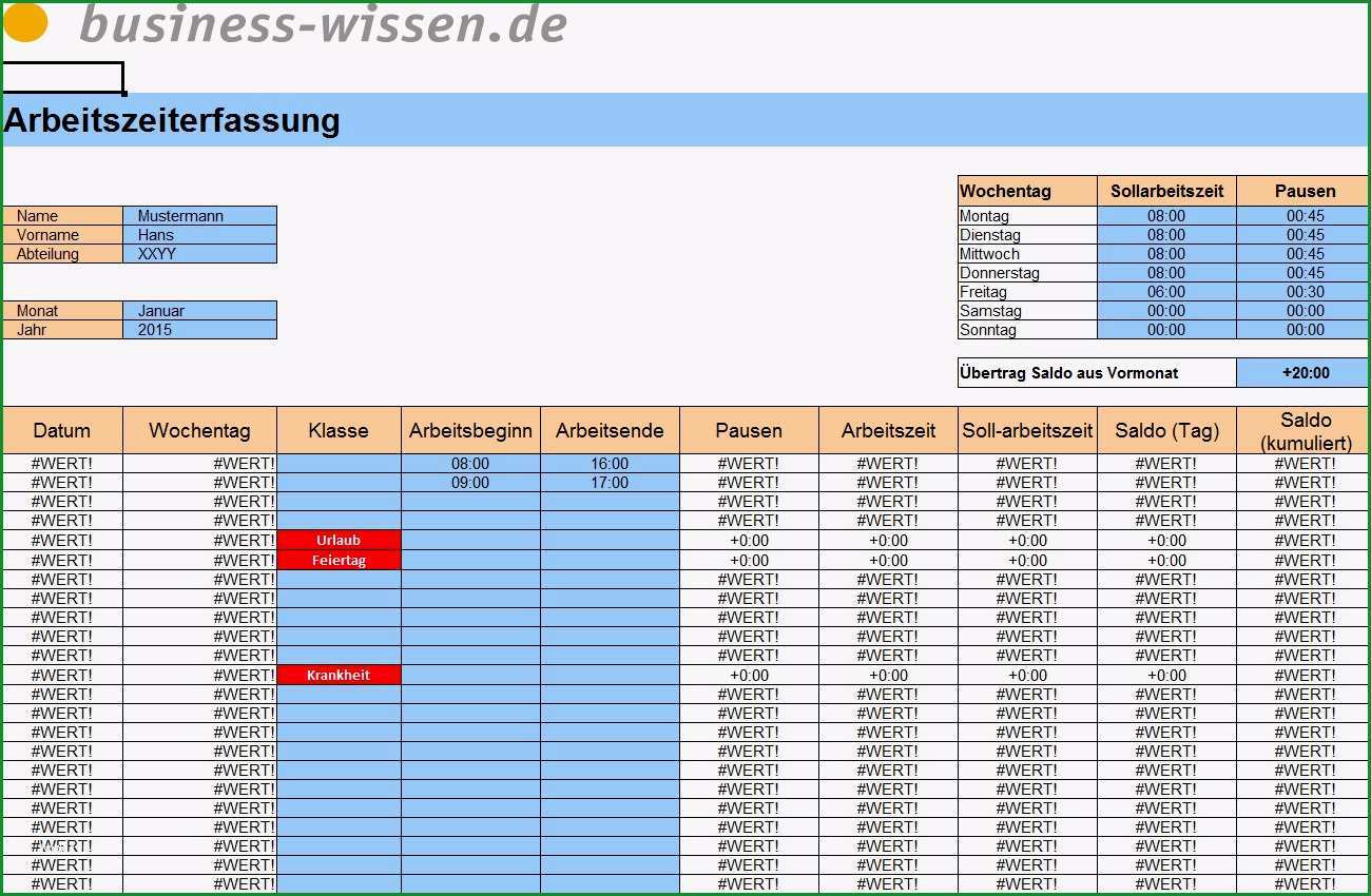 zeiterfassung excel vorlage kostenlos