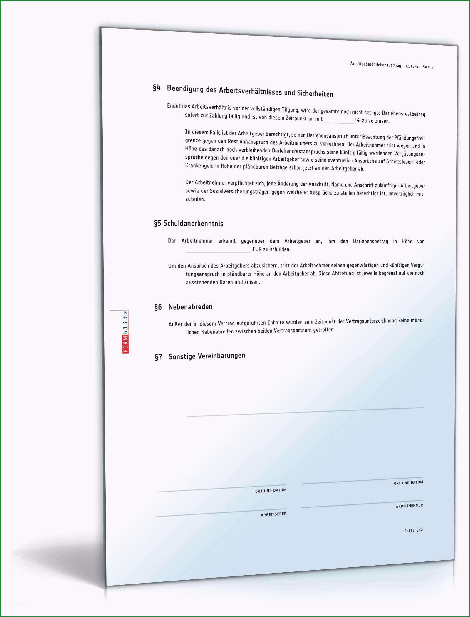 darlehensvertrag arbeitgeberdarlehen mit schuldanerkenntnis