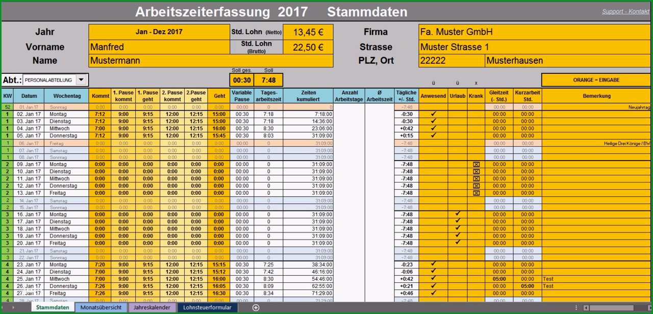 Arbeitszeiterfassung 2017 Variable Pause