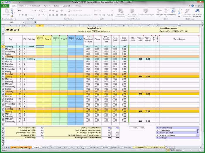 arbeitszeiterfassung excel vorlage