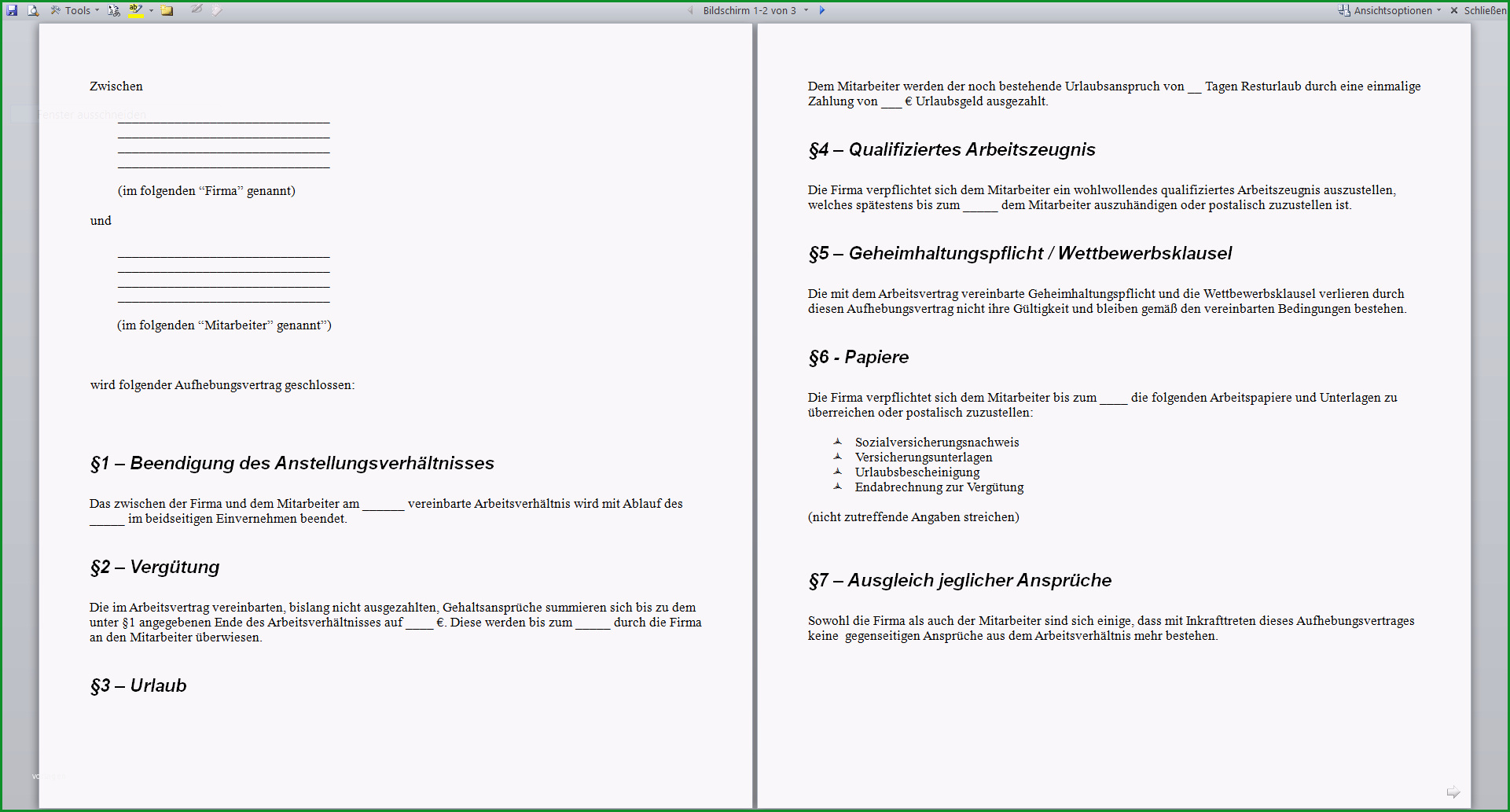 Unglaublich Aufhebungsvertrag Vorlage › Aufhebungsvertrag Muster