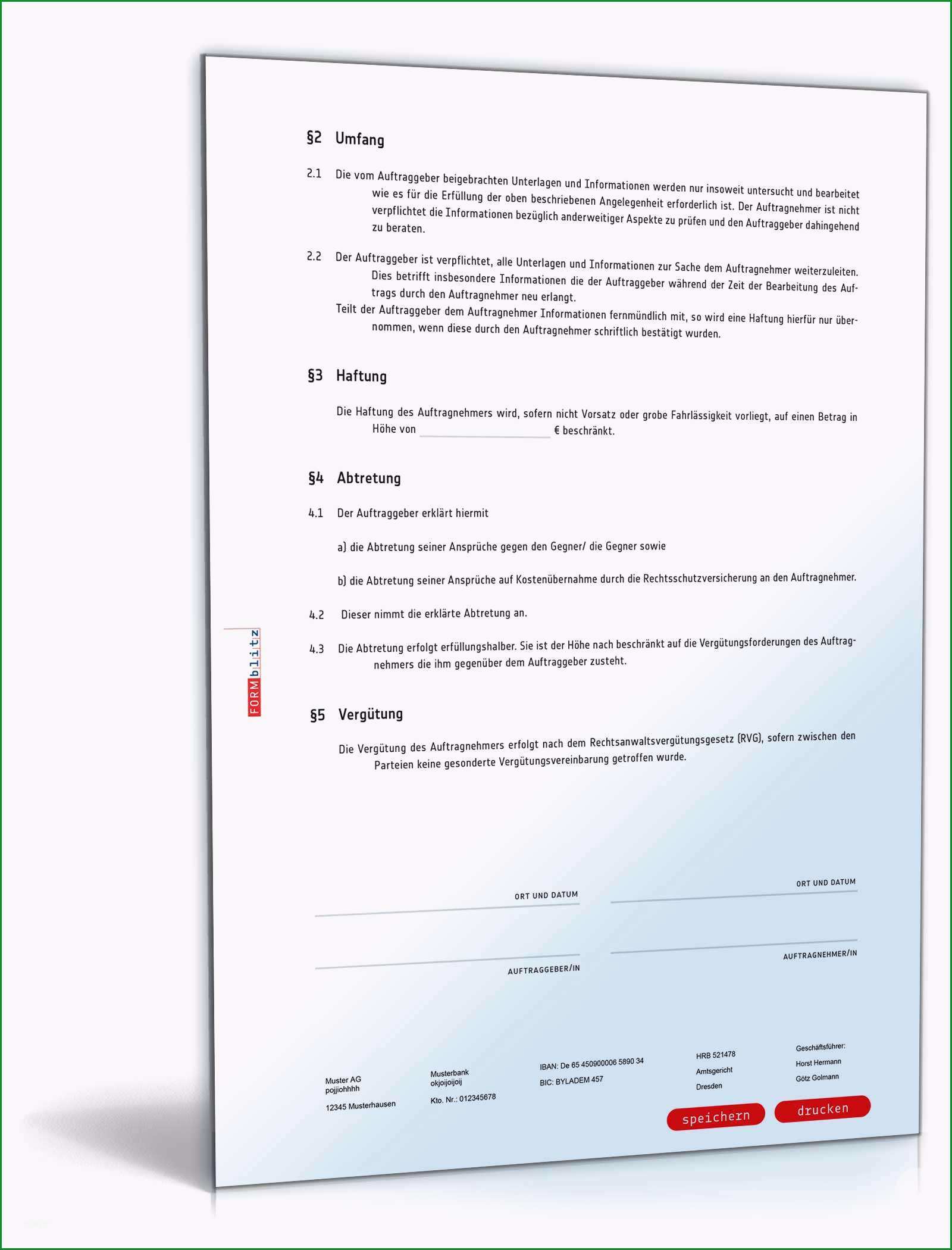 auftrag fuer gerichtliche und aussergerichtliche vertretung