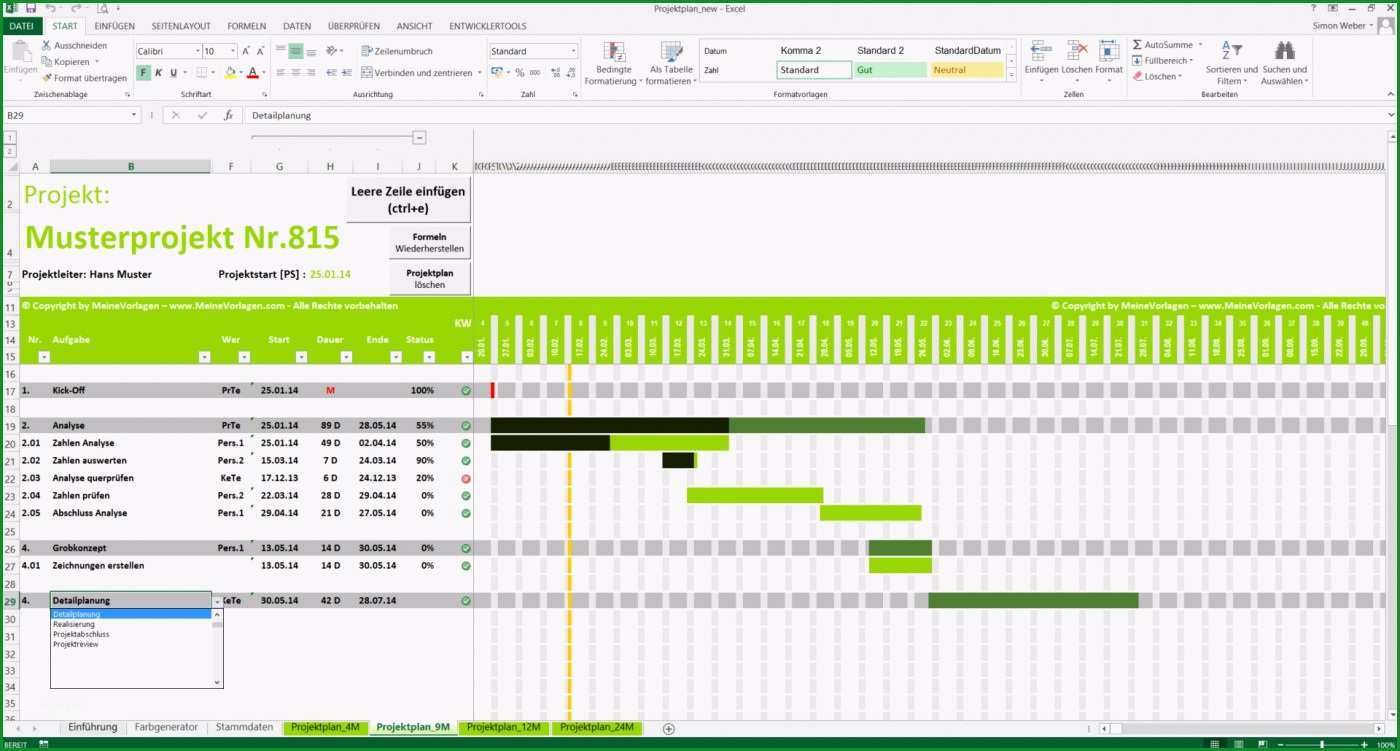 projektplan excel projektablaufplan zeitplan terminplan gantt