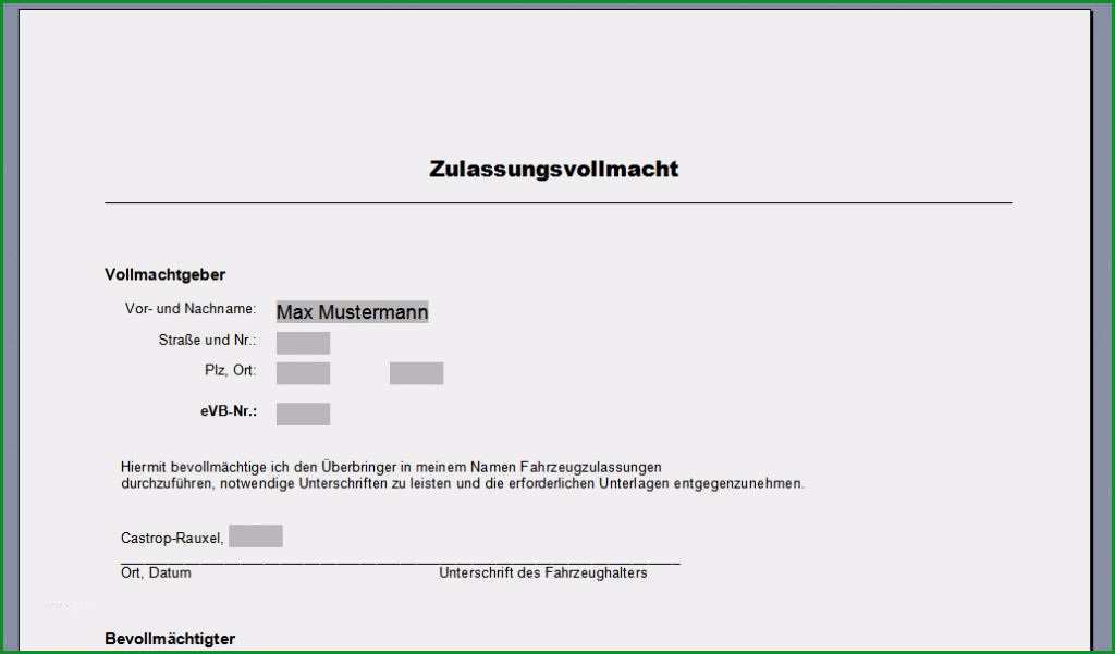 elegant vollmacht fur kfz zulassung vorlage modelle