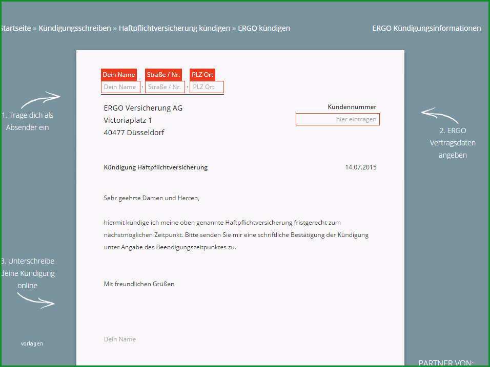 ERGO Haftpflichtversicherung kuendigen Vorlage