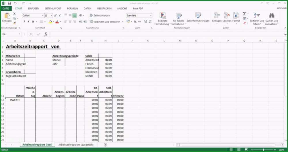 excel arbeitszeit berechnen mit pause vorlage