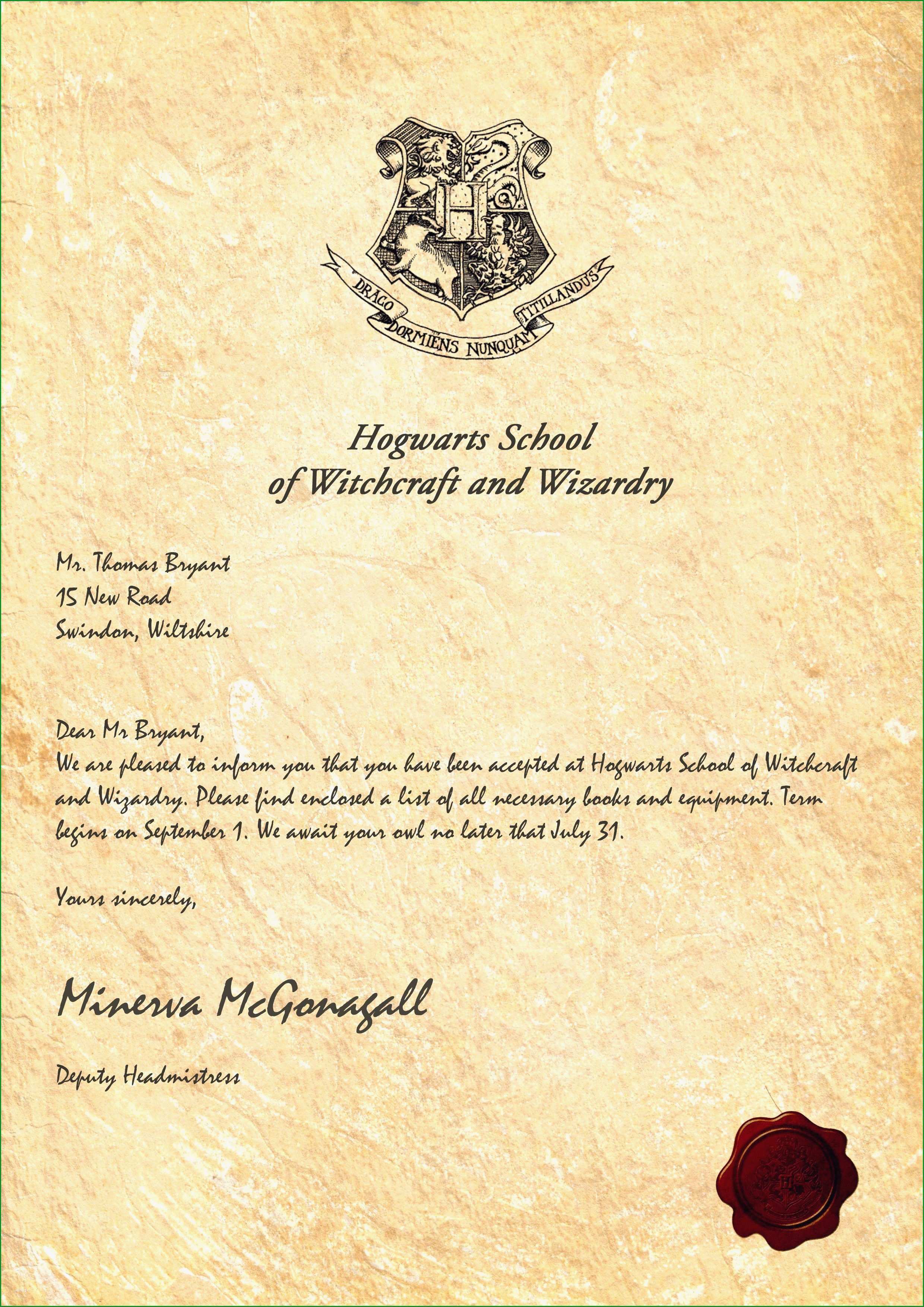 Unglaublich Harry Potter Invitation Letter Template List Besten Der