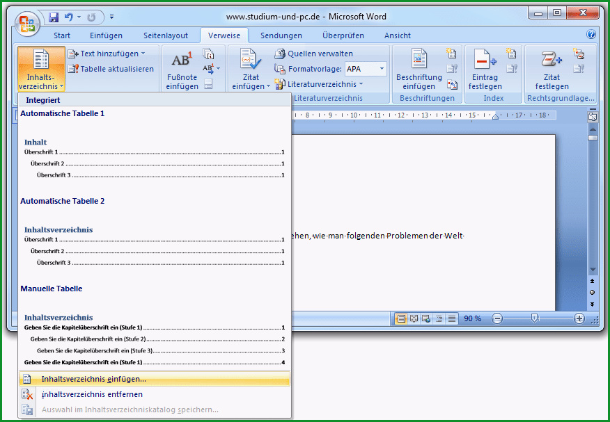 inhaltsverzeichnis word 2010 vorlage