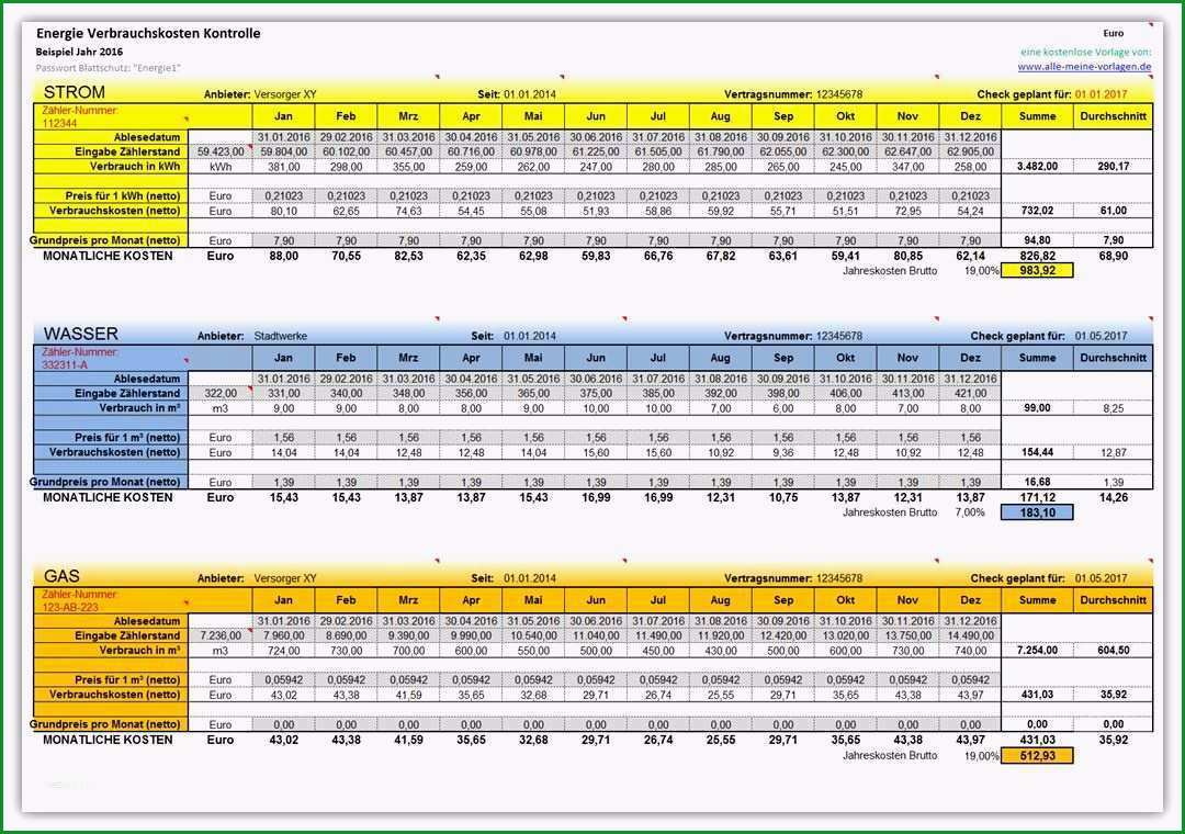 investitionsplan vorlage excel kostenlos elegant energie verbrauchskosten kontrolle