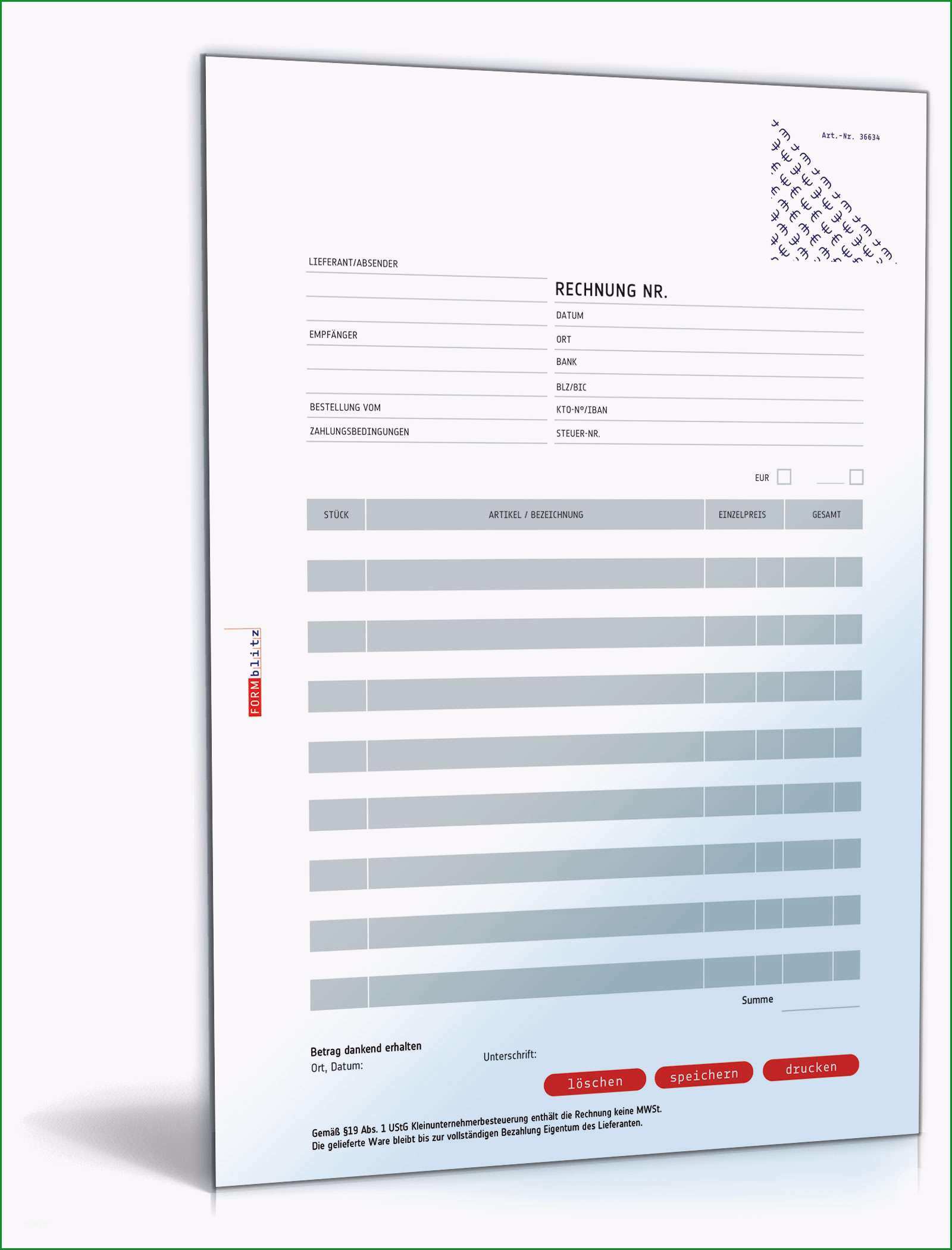 rechnung kleinunternehmer ohne mehrwertsteuer