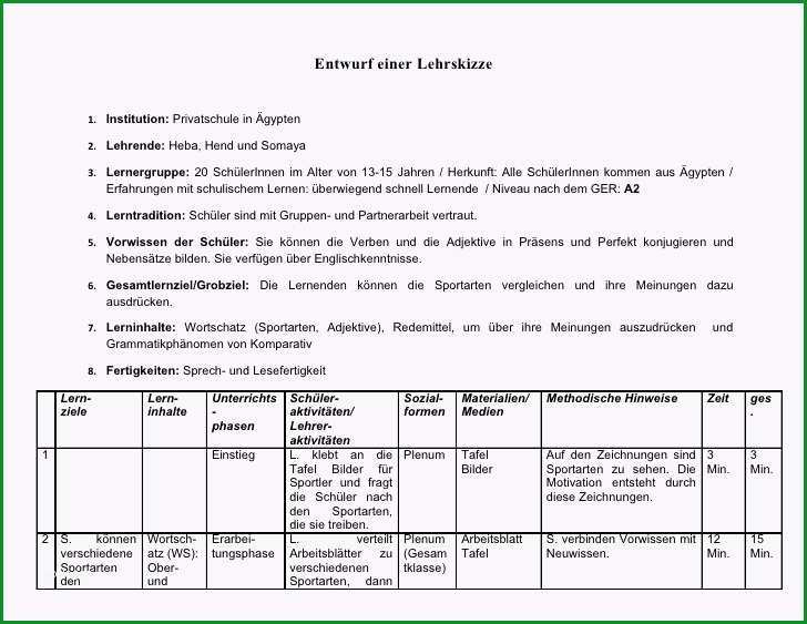 lehrskizze eines vorgestellten unterrichts