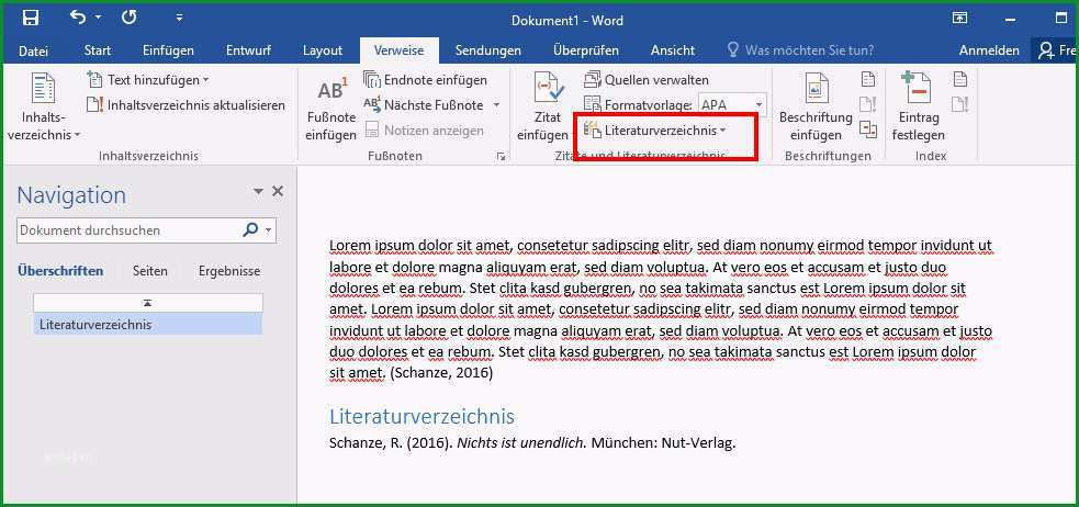 word literaturverzeichnis erstellen