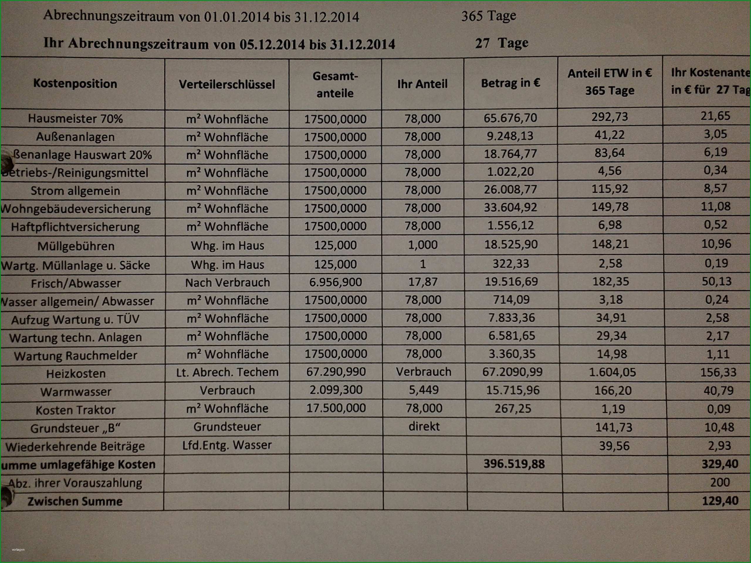 nebenkostenabrechnung muster excel