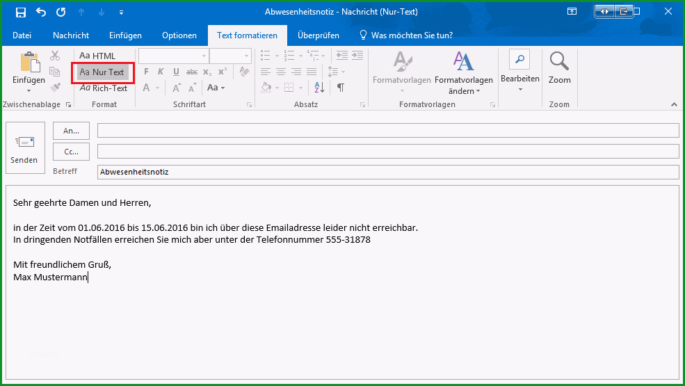 abwesenheitsassistent outlook ohne exchange konto