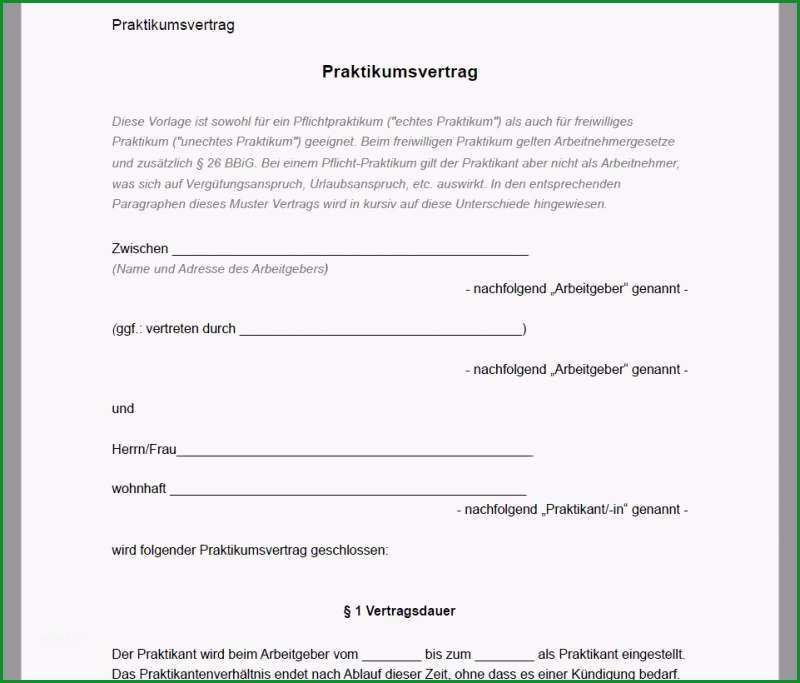 Unglaublich Praktikumsvertrag Vorlage Download