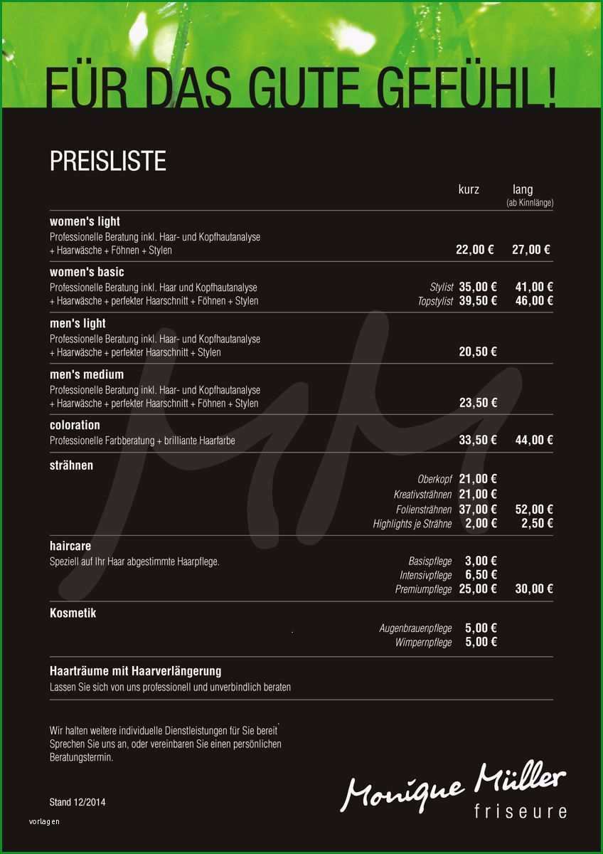 preisliste vorlage friseur befriedigend preisliste mit excel