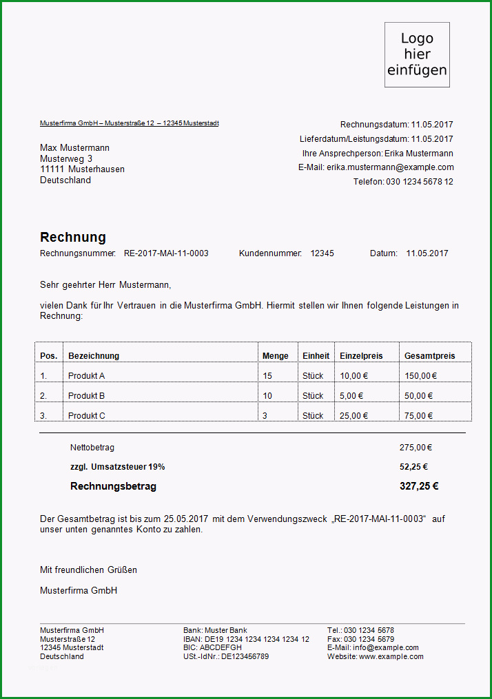 Unglaublich Rechnungsvorlage Kostenlos – Word Excel &amp; Pdf