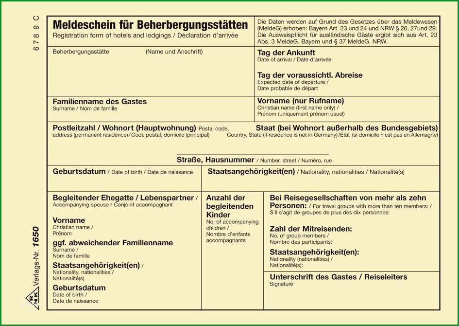 Unglaublich Rnk Verlag Meldeschein Für Beherbergungsstätten Bayern