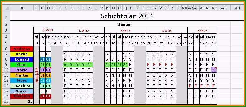 schichtplan vorlage excel