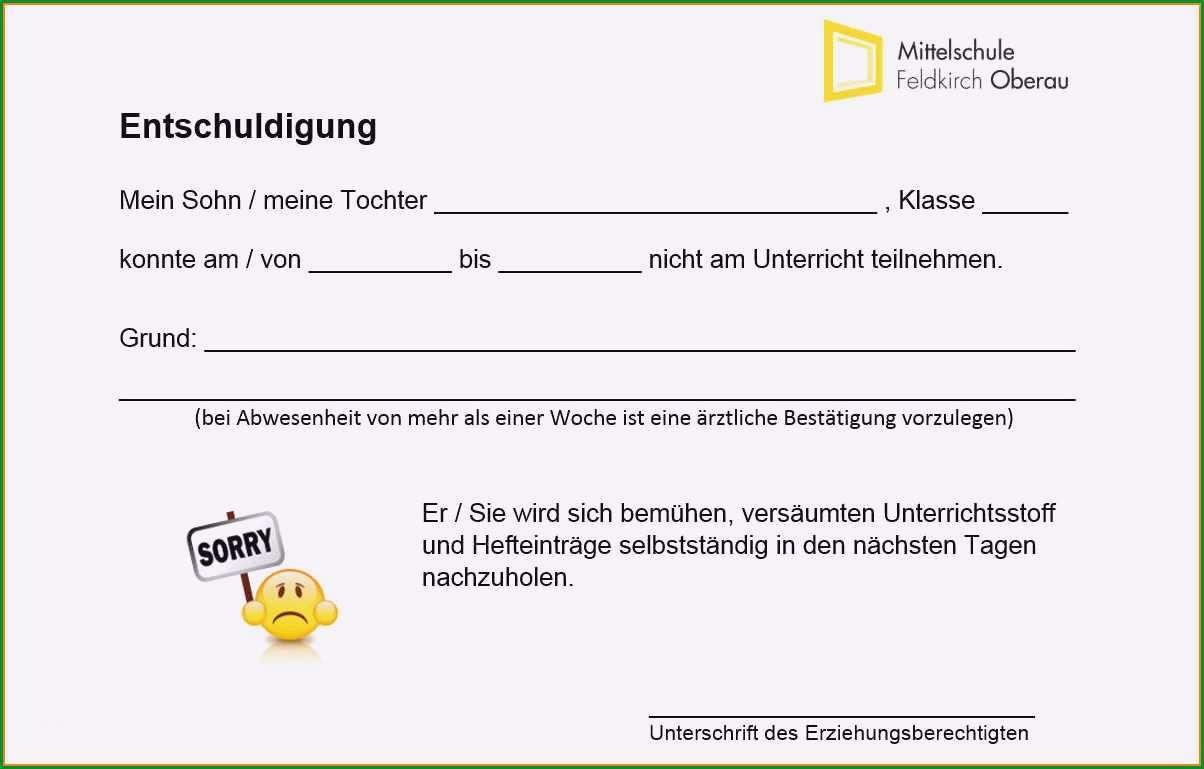 schulentschuldigung vorlage