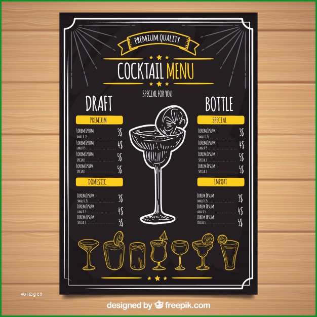schwarze cocktailkarte vorlage