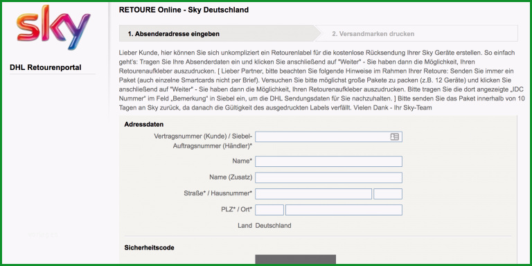 sky receiver zurueckschicken