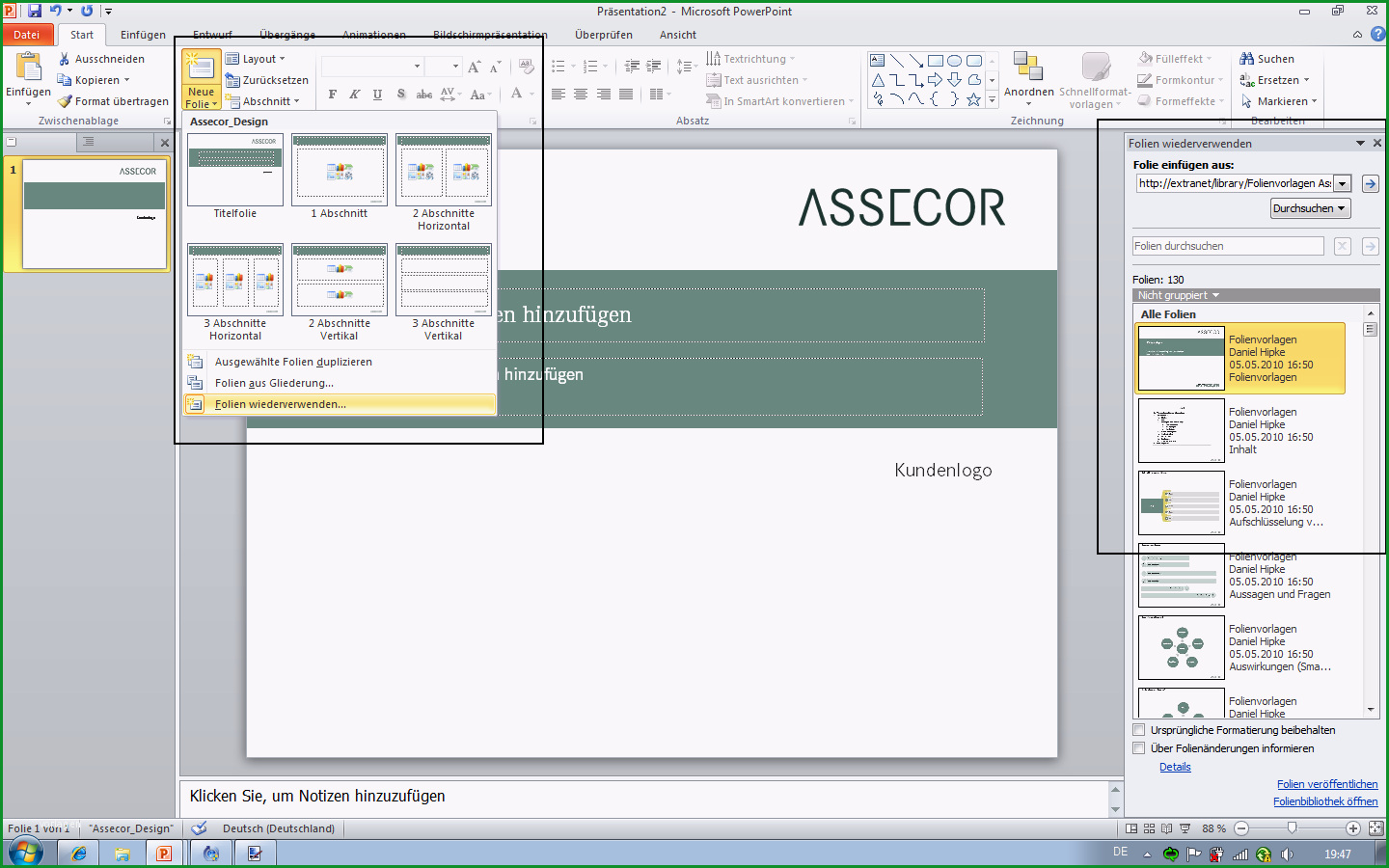 powerpoint 2010 foliendesign als vorlage einbinden