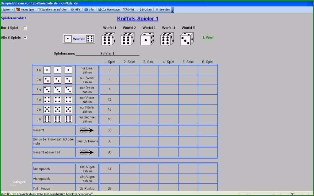 13 kniffel vorlage excel